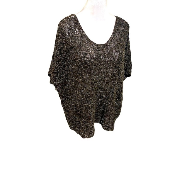 Eileen Fisher short sleeve crotchet Italian yarn knitted top linen blend short L - Picture 1 of 12